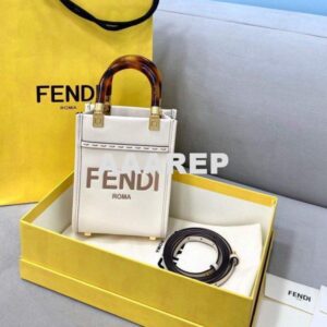 Replica Fendi 8BS051 Mini Sunshine Shopper Leather Bag 8376A Beige