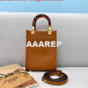 Replica Fendi 8BS051 Mini Sunshine Shopper Leather Bag 8376A Brown 2