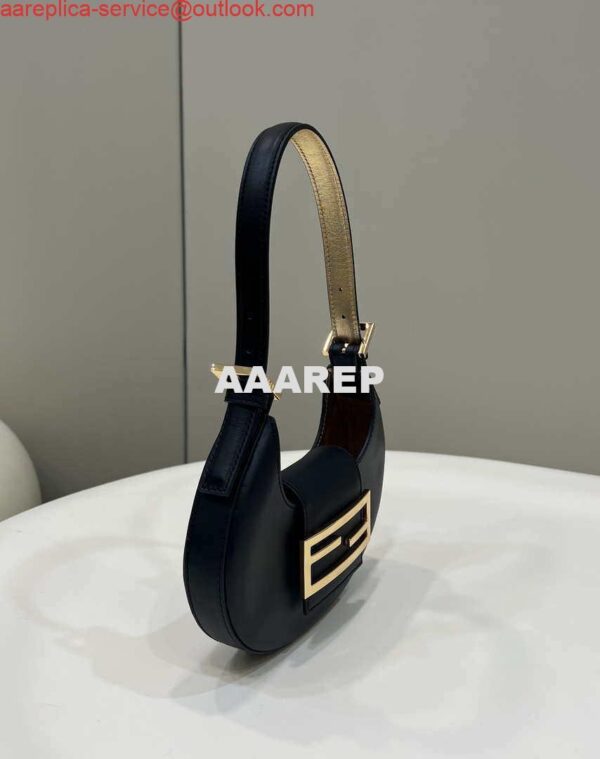 Replica Fendi 8BS065 Fendi Cookie Black leather mini Croissant bag 8556 2