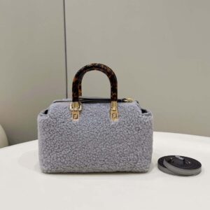 Replica Fendi 8BS067 By The Way Mini Light grey sheepskin small Boston bag 2