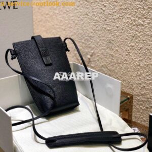 Replica Loewe Small Gate Pocket Bag in Grained Calfskin 16842 Black 2