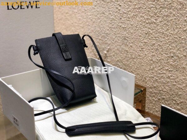 Replica Loewe Small Gate Pocket Bag in Grained Calfskin 16842 Black 4