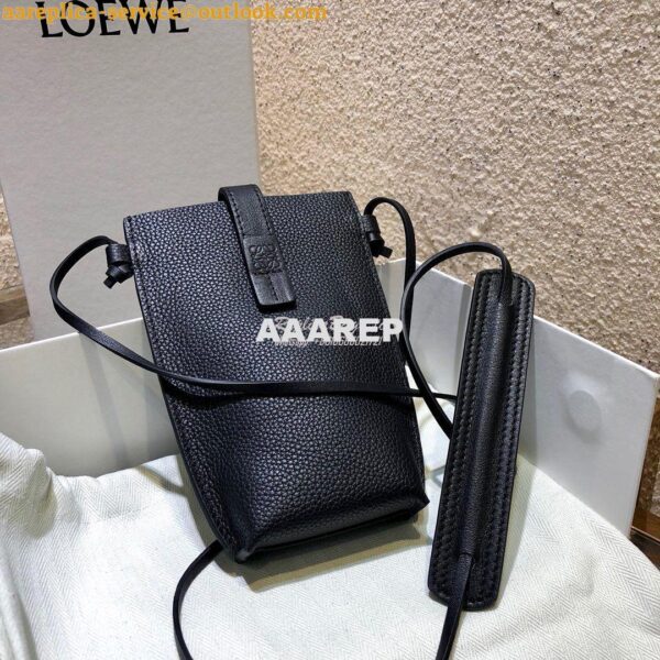 Replica Loewe Small Gate Pocket Bag in Grained Calfskin 16842 Black 6