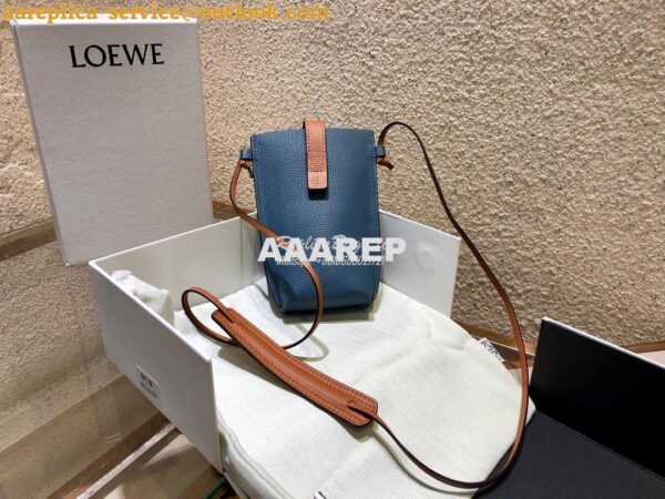 Replica Loewe Small Gate Pocket Bag in Grained Calfskin 16842 Steel Bl 3