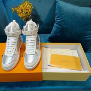 Replica Louis Vuitton Boombox Sneaker Boots In Silver Metallic Leather 2