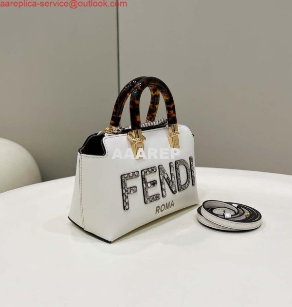 Replica Fendi 8BS067 By The Way Mini Small Boston bag in mint White leather 2