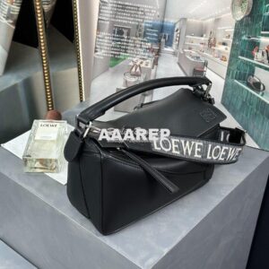 Replica Loewe Small Puzzle bag in Satin Calfskin A510S21XA9 Black 2