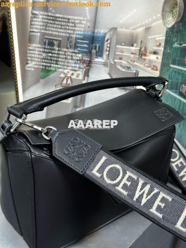 Replica Loewe Small Puzzle bag in Satin Calfskin A510S21XA9 Black 7