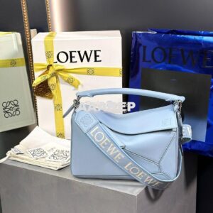 Replica Loewe Small Puzzle bag in Satin Calfskin A510S21XA9 Dusty Blue