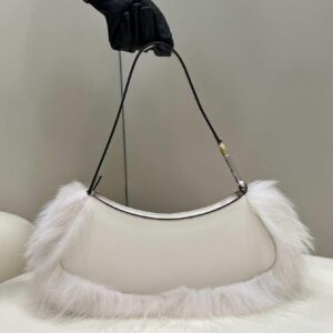 Replica Fendi 8BS068ALS9F1IVS O’Lock Swing Camellia leather and fox fur pouch 8573 White