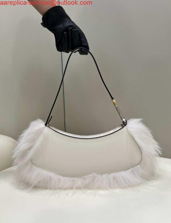 Replica Fendi 8BS068ALS9F1IVS O’Lock Swing Camellia leather and fox fur pouch 8573 White