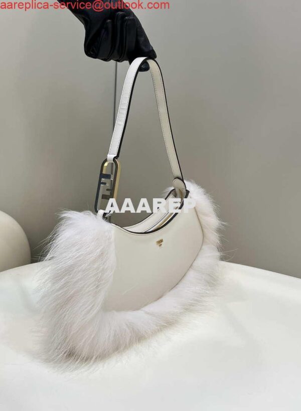 Replica Fendi 8BS068ALS9F1IVS O’Lock Swing Camellia leather and fox fur pouch 8573 White 2