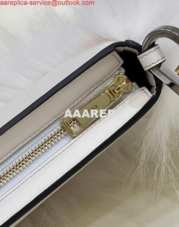 Replica Fendi 8BS068ALS9F1IVS O’Lock Swing Camellia leather and fox fur pouch 8573 White 5