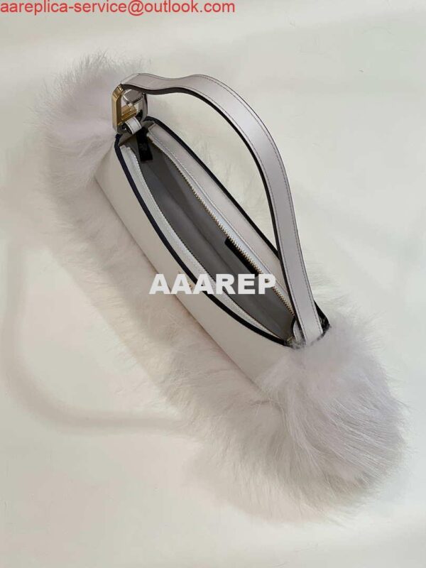 Replica Fendi 8BS068ALS9F1IVS O’Lock Swing Camellia leather and fox fur pouch 8573 White 8