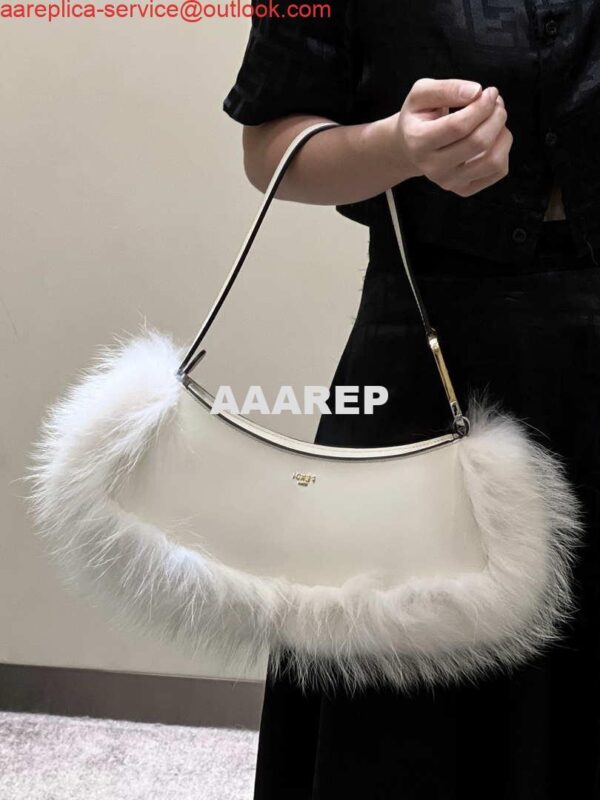 Replica Fendi 8BS068ALS9F1IVS O’Lock Swing Camellia leather and fox fur pouch 8573 White 9