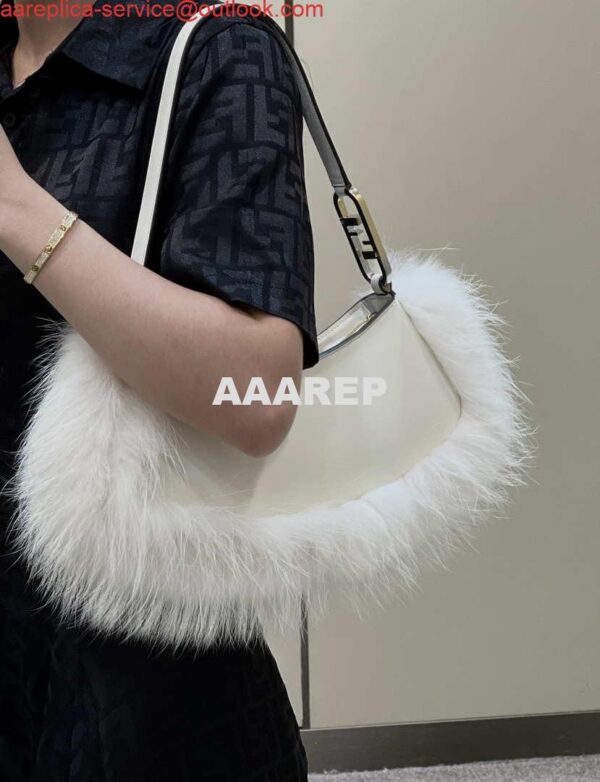 Replica Fendi 8BS068ALS9F1IVS O’Lock Swing Camellia leather and fox fur pouch 8573 White 10