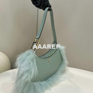 Replica Fendi 8BS068ALS9F1IVT O’Lock Swing Green leather and fox fur pouch 8573 2