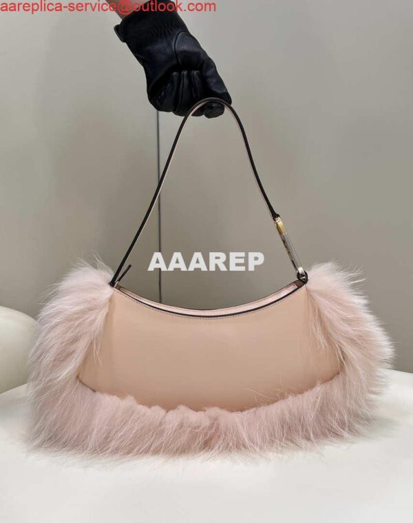 Replica Fendi 8BS068ALS9F1IVT O’Lock Swing Pale pink leather and fox fur pouch 8573 2