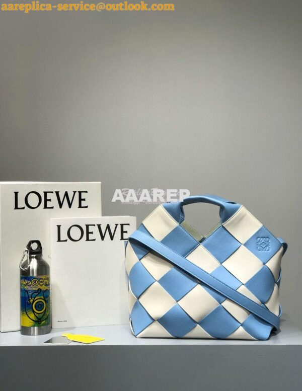 Replica Loewe Woven Basket Bag 66081 White/Blue 3