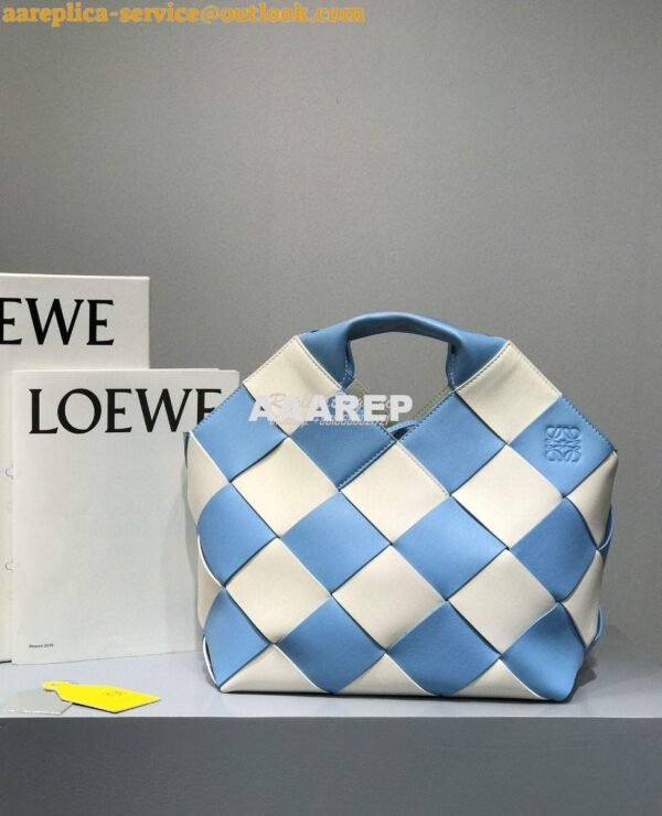 Replica Loewe Woven Basket Bag 66081 White/Blue 6