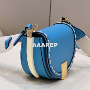 Replica Fendi 8BT346 Moonlight Shoulder Saddle Leather Bag Blue 2