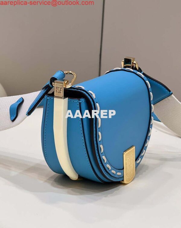 Replica Fendi 8BT346 Moonlight Shoulder Saddle Leather Bag Blue 4