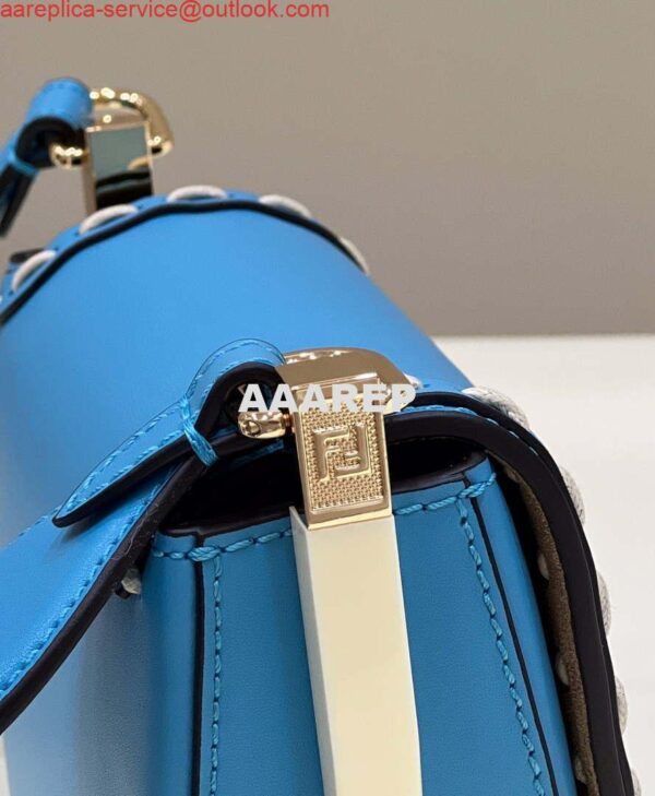 Replica Fendi 8BT346 Moonlight Shoulder Saddle Leather Bag Blue 5