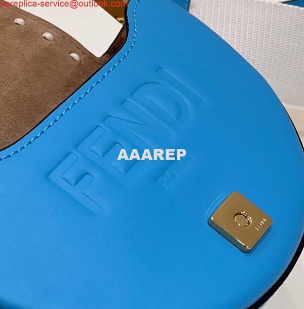 Replica Fendi 8BT346 Moonlight Shoulder Saddle Leather Bag Blue 6