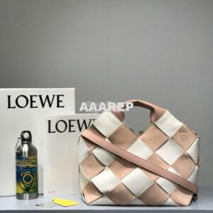 Replica Loewe Woven Basket Bag 66081 White/Pink