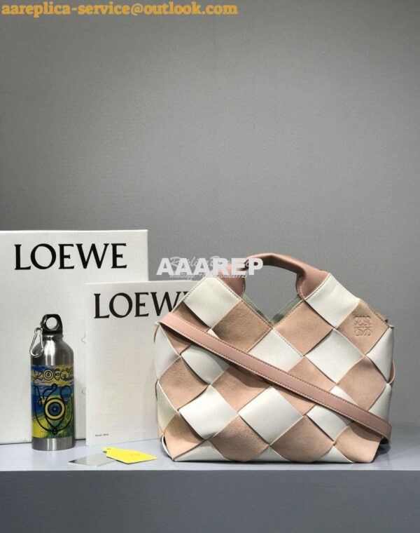 Replica Loewe Woven Basket Bag 66081 White/Pink 3