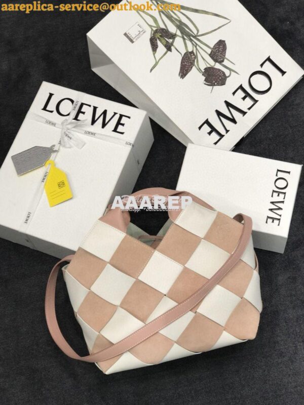 Replica Loewe Woven Basket Bag 66081 White/Pink 2