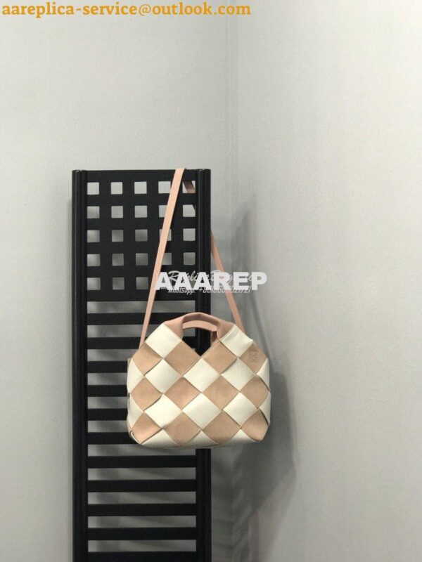 Replica Loewe Woven Basket Bag 66081 White/Pink 3