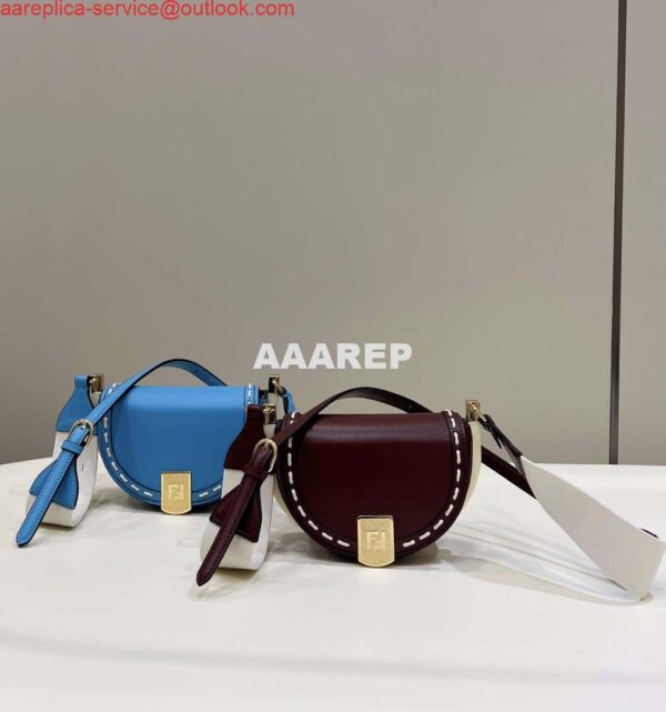 Replica Fendi 8BT346 Moonlight Shoulder Saddle Leather Bag Blue 11