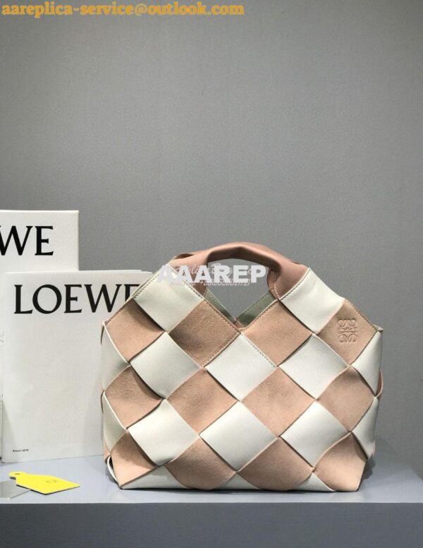 Replica Loewe Woven Basket Bag 66081 White/Pink 4