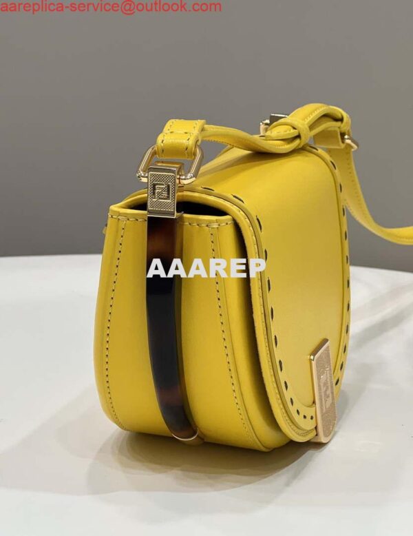 Replica Fendi 8BT346 Moonlight Shoulder Saddle Leather Bag Yellow 4