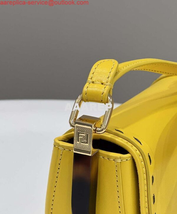 Replica Fendi 8BT346 Moonlight Shoulder Saddle Leather Bag Yellow 6