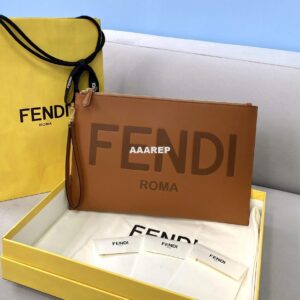 Replica Fendi 8N0178AC9L Fendi logo flat pouch clutch 8370L Tan