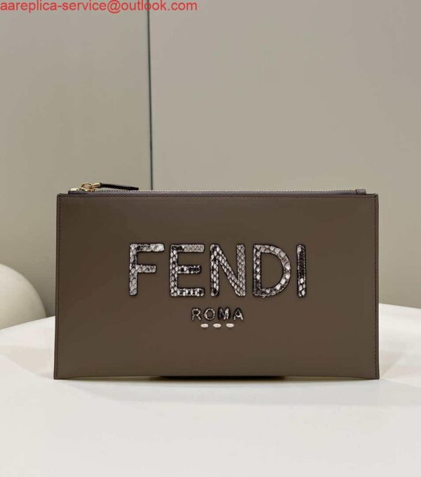 Replica Fendi 8N0178AC9S Fendi logo flat pouch clutch 8370S Gray