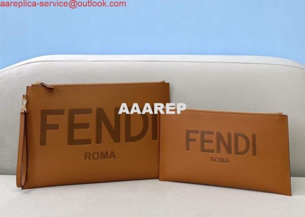 Replica Fendi 8N0178AC9S Fendi logo flat pouch clutch 8370S Tan 8