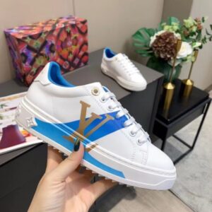 Replica Louis Vuitton Time Out Sneakers In Blue Printed Leather 2