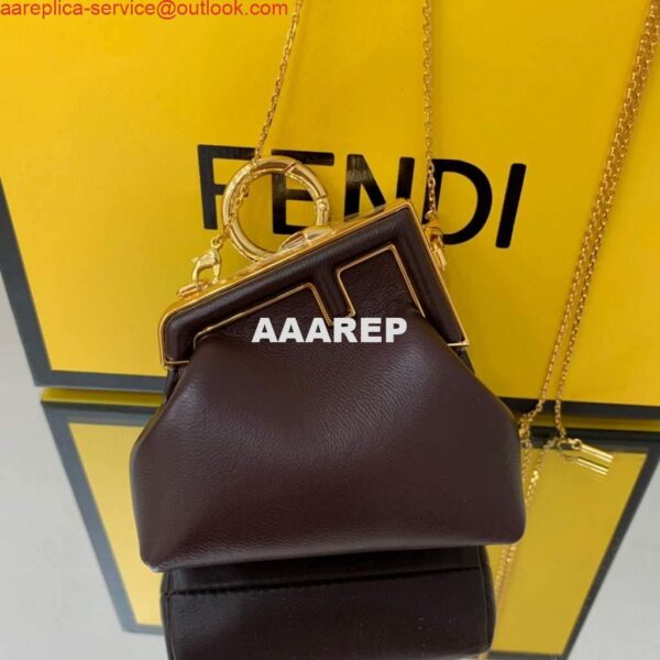 Replica Fendi Nano First Charm Shoulder Bag 7AS051 Dark Brown 4