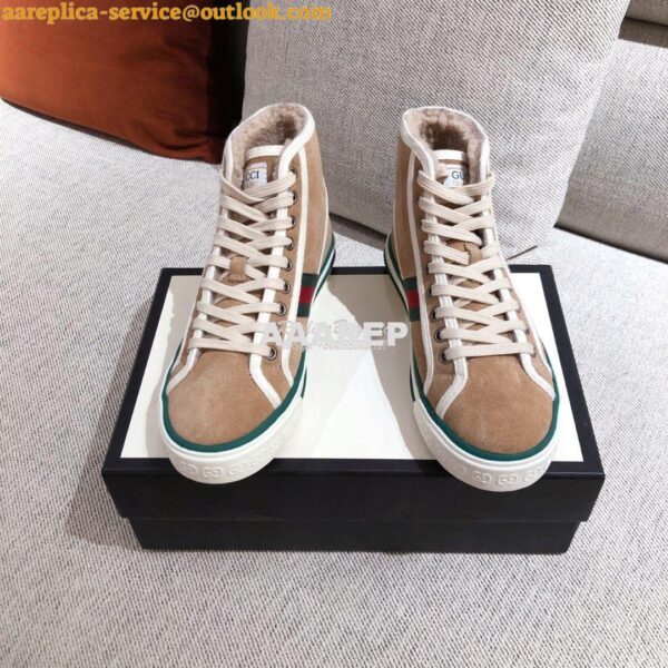 Replica Gucci Tennis 1977 High-Top Sneaker with Shearling 649335 Beig 3