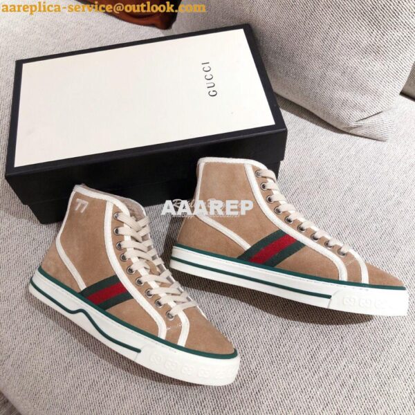 Replica Gucci Tennis 1977 High-Top Sneaker with Shearling 649335 Beig 9