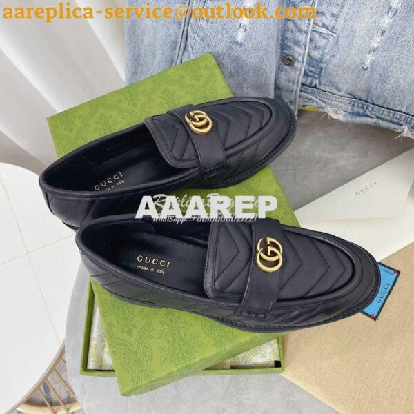 Replica Gucci Aria Loafer With Double G 670399 Black Chevron Matelasse 4