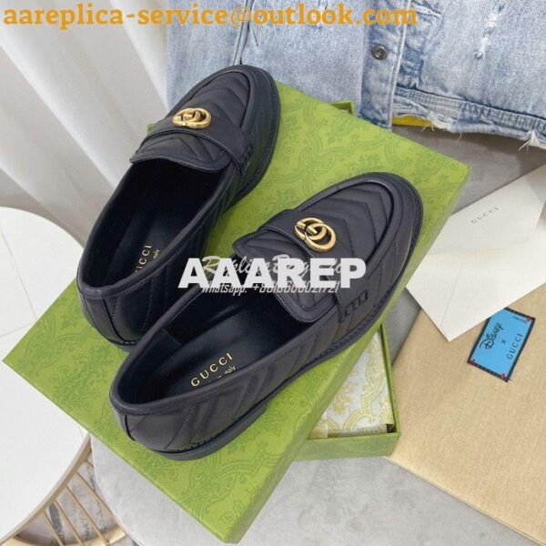 Replica Gucci Aria Loafer With Double G 670399 Black Chevron Matelasse 5