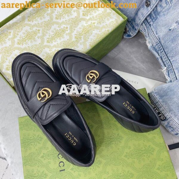 Replica Gucci Aria Loafer With Double G 670399 Black Chevron Matelasse 6