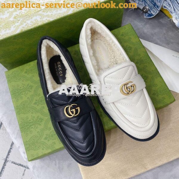 Replica Gucci Aria Loafer With Double G 670399 White Chevron Matelasse 3