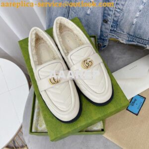 Replica Gucci Aria Loafer With Double G 670399 White Chevron Matelasse 2