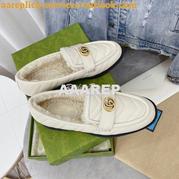 Replica Gucci Aria Loafer With Double G 670399 White Chevron Matelasse 5