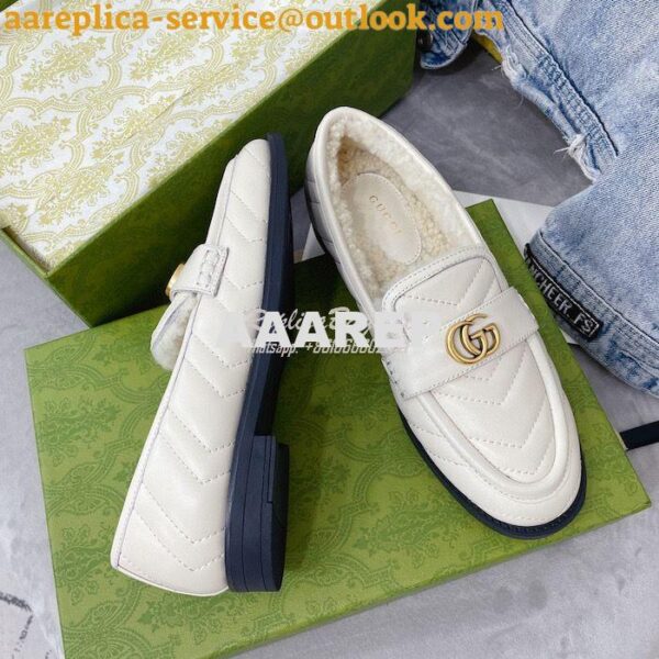 Replica Gucci Aria Loafer With Double G 670399 White Chevron Matelasse 9